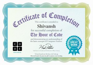 Hour Of Code Certificate of Completion